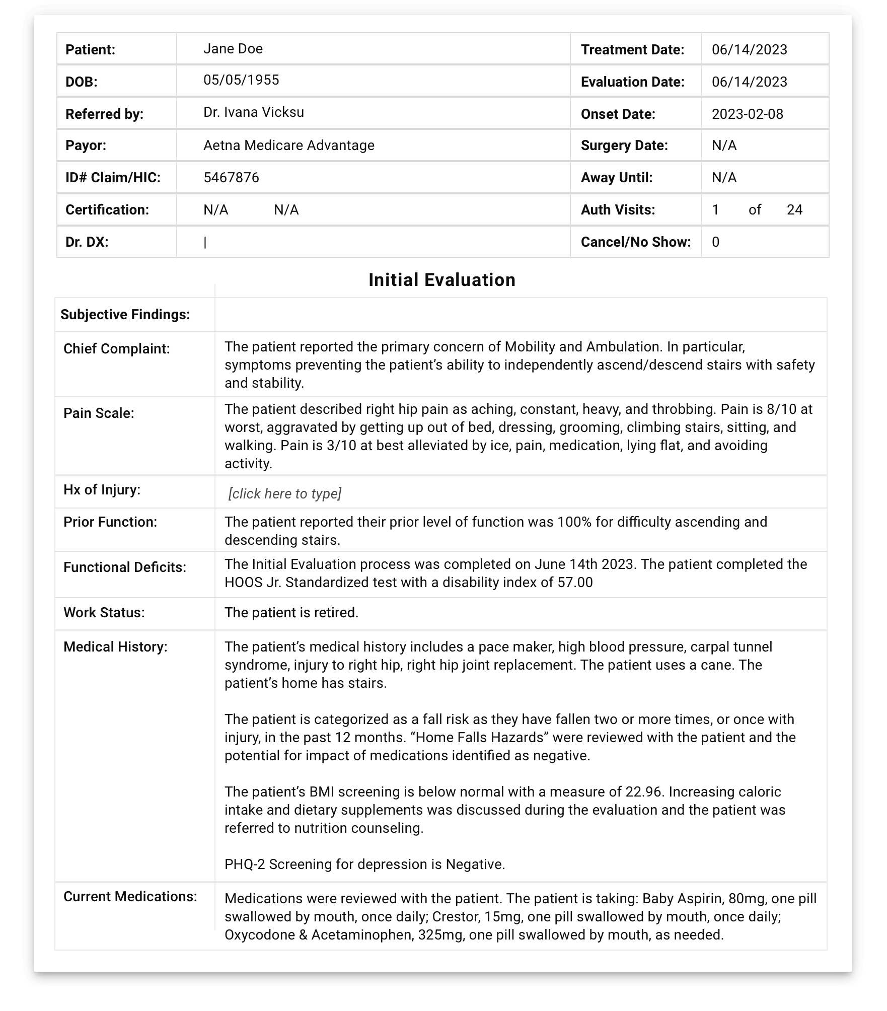Patient Initial Evaluation 