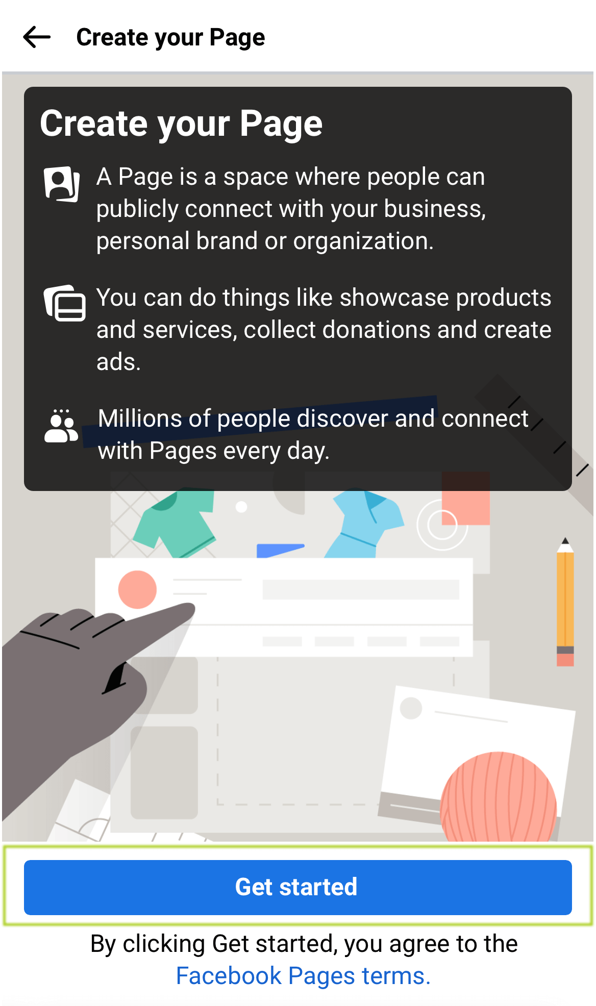 facebook-get started Creating a business page on facebook