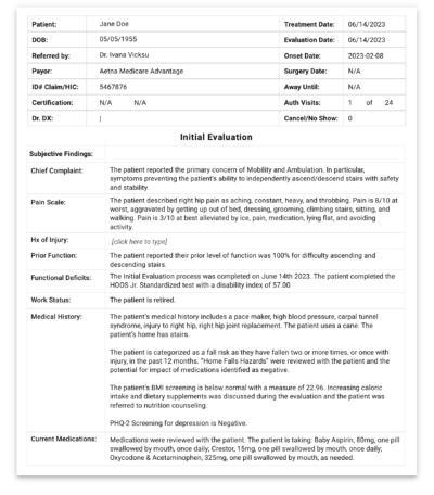 Patient Initial Evaluation
