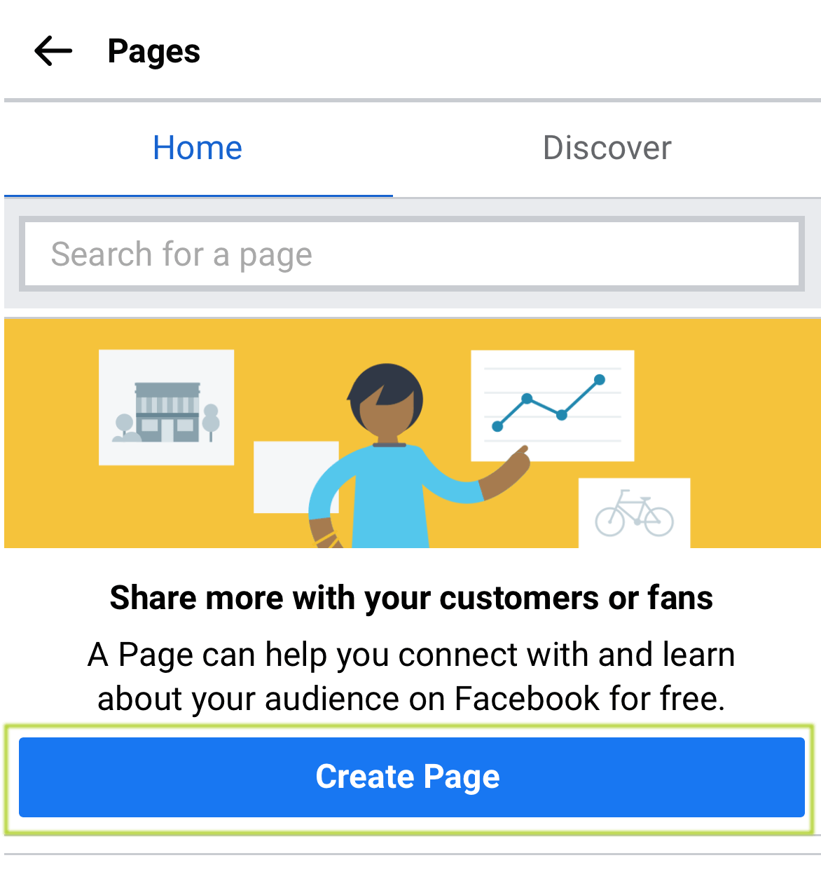 Create a business page on facebook